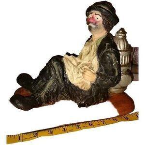 Large Vintage Emmett Kelly Sad Hobo Clown Chalkware Statue Heavy Signed "LEZA"